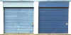 Faded Blue Metal Storage Door Restored with Everbrite Clear Protective Coating.