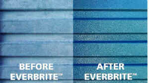 Faded Blue Metal Storage Door Restored with Everbrite Clear Protective Coating.